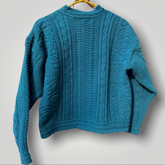 VINTAGE WOMENS CABLE KNIT LL BEAN BLUE CARDIGAN Small - Picture 2 of 9